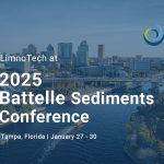 Image of the Hillsborough River along downtown Tampa, Florida in the background with text layered on top that says "LimnoTech at 2025 Battelle Sediments Conferences, Tampa, Florida, January 27-30."